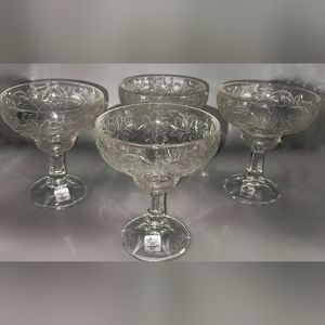 4 Princess House FANTASIA CRYSTAL 6 1/4" MARGARITA GLASSES NIB Vintage